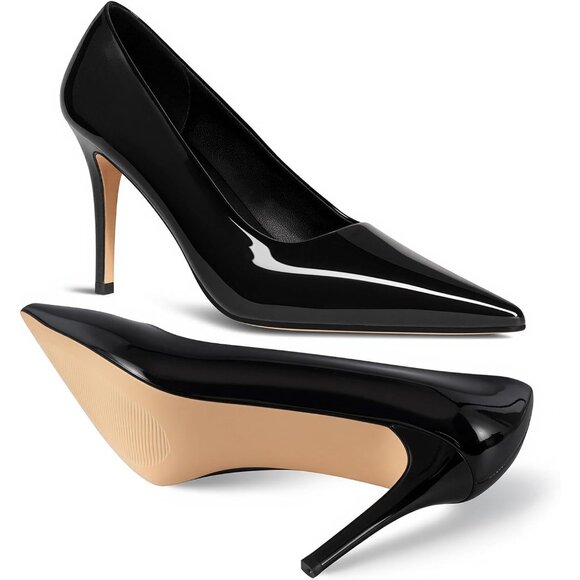 Women Black Pointed Toe Slip-on Closed Toe 3 Inch Stiletto Pumps High Heels - Picture 7 of 8